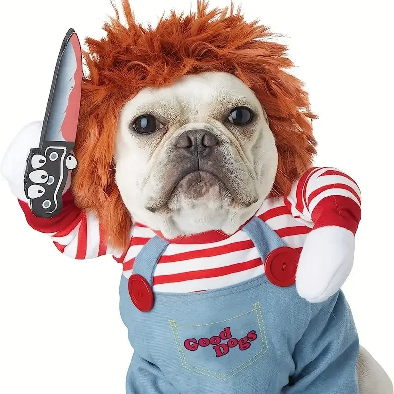Halloween Bloody Doll Dog Costume with Wig