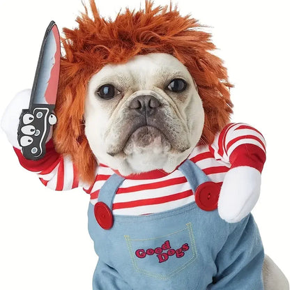 Halloween Bloody Doll Dog Costume with Wig