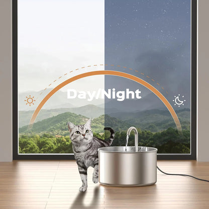 2.2L Stainless Steel Silent Pet Water Fountain — Dual Style with Filter & Sensor Options