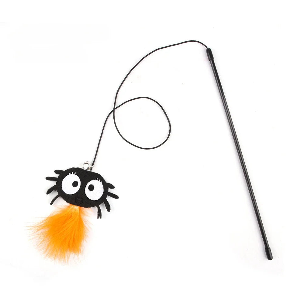 Halloween Cat Teaser Wand with Pumpkin and Spider