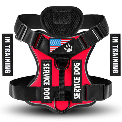 Reflective Service Dog Vest Harness with 5 Patches | Adjustable Soft Oxford Mesh Harness