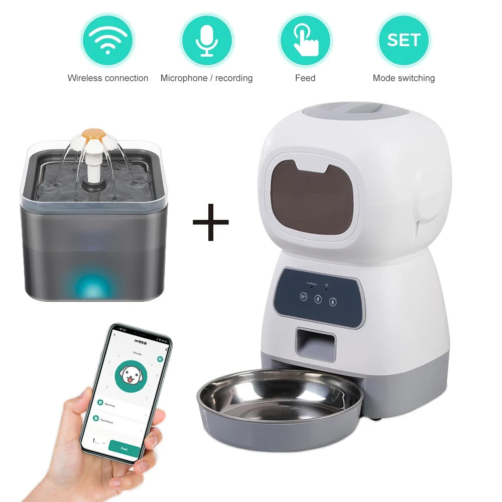 Smart WiFi Pet Feeder and Water Fountain Combo - 3.5L Food + 2L Water