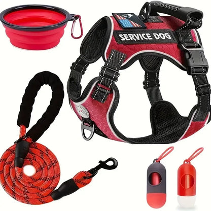 Dog Harness Set — Chest Vest, Shock-Absorbing Lead, Folding Bowl & Waste Bags