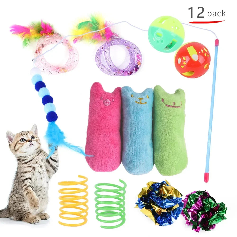 Foldable Cat Play Tunnel with Mouse Balls and Fish Toys