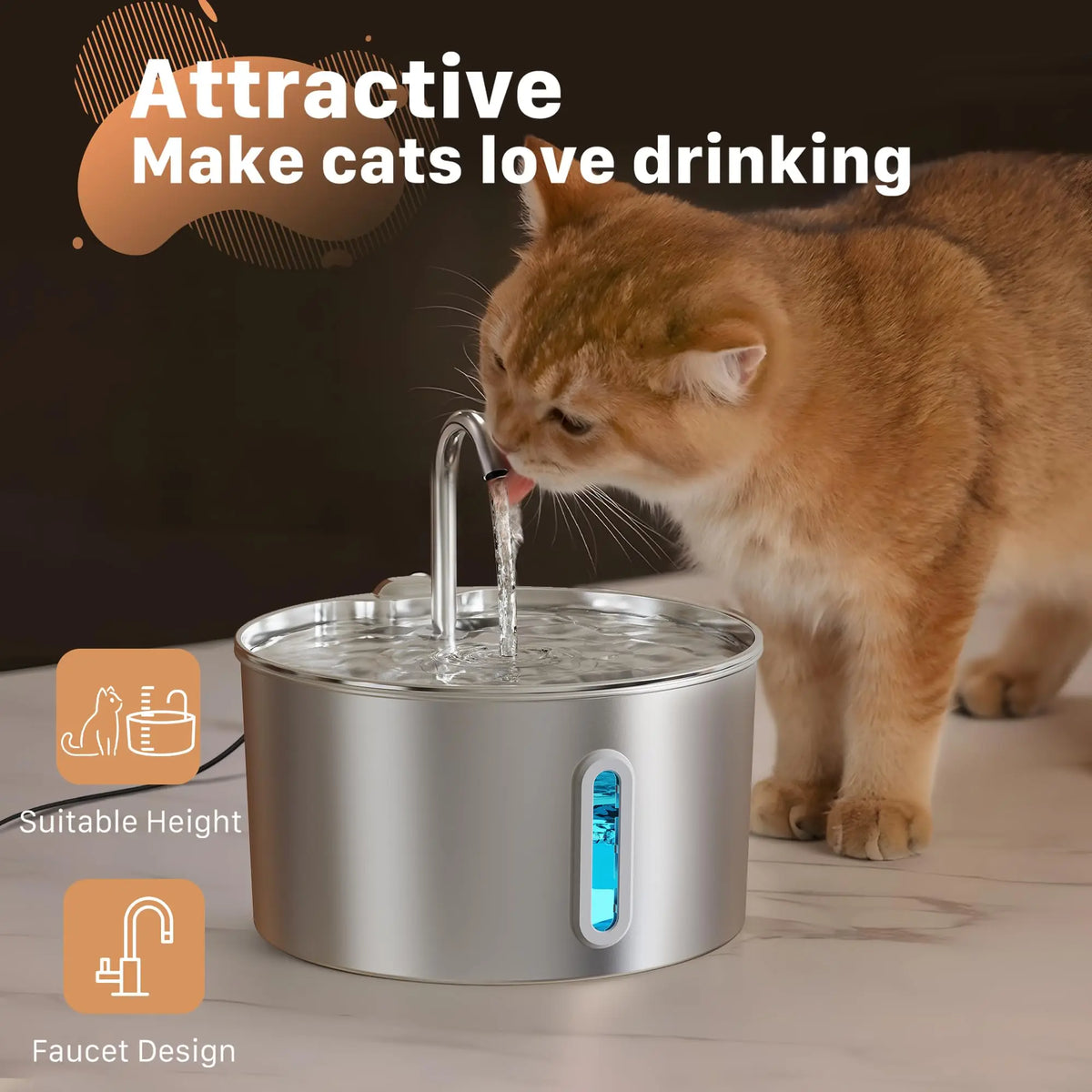 2.2L Stainless Steel Silent Pet Water Fountain — Dual Style with Filter & Sensor Options