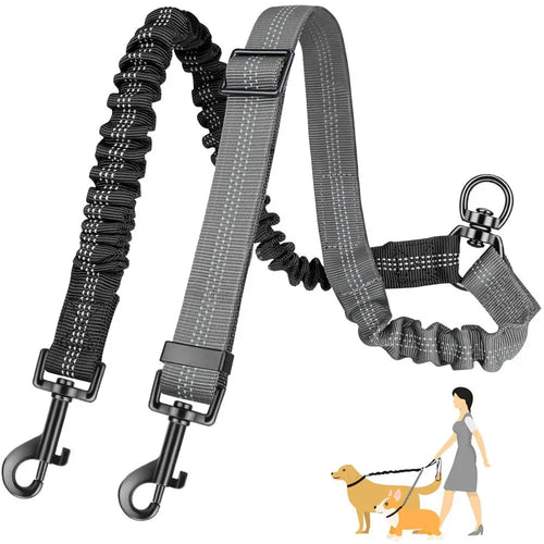 16ft Dual Dog Leash with Shock Absorbing Bungee
