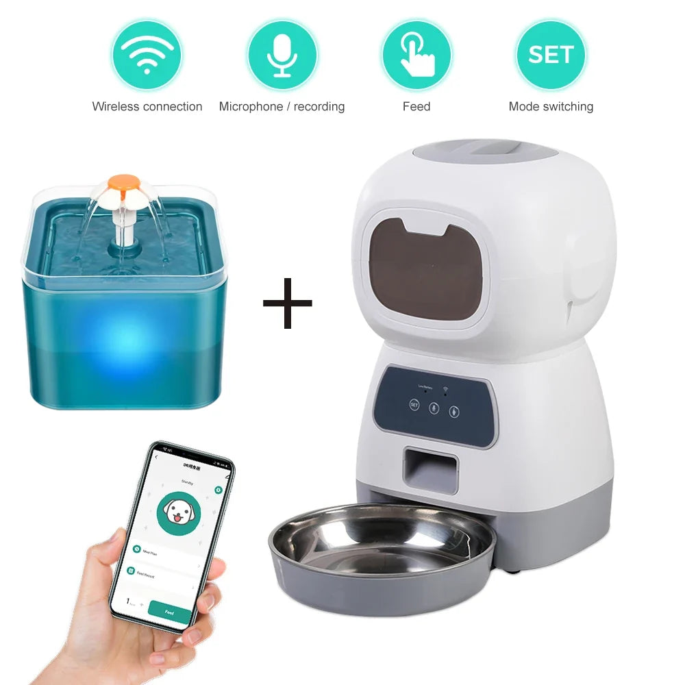 Smart WiFi Pet Feeder and Water Fountain Combo - 3.5L Food + 2L Water