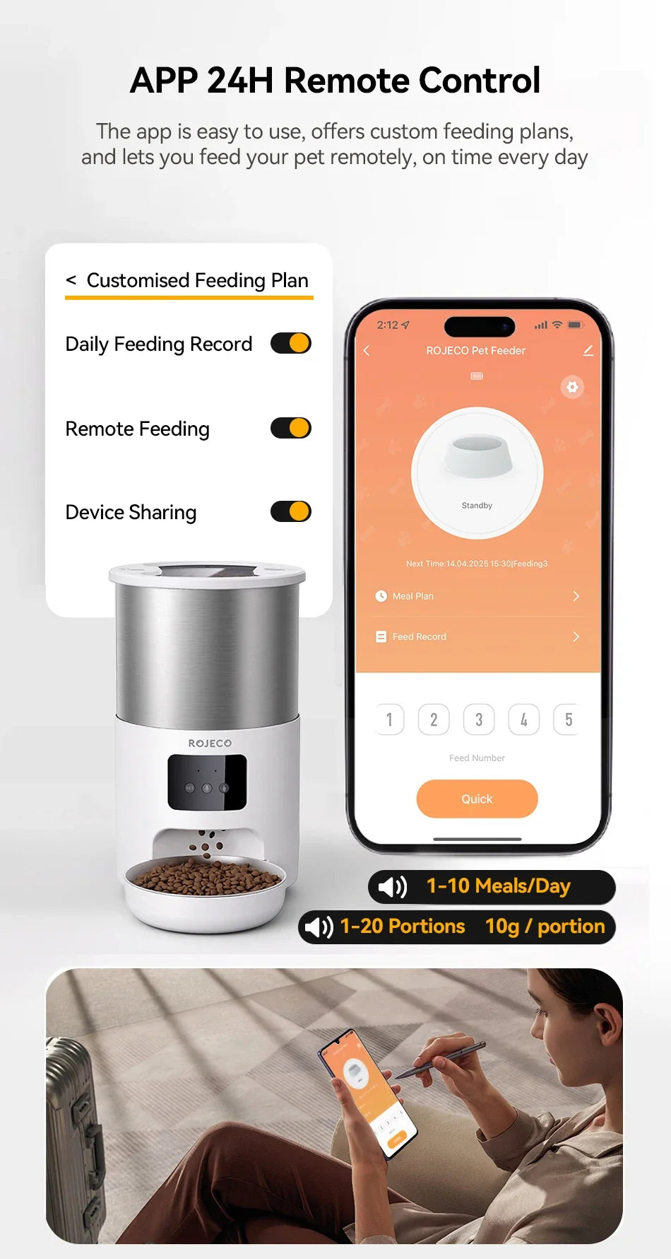 4.5L Smart Pet Feeder with Voice Recording & WiFi App Control