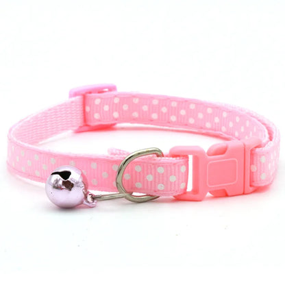 Adjustable Polka Dot Cat & Small Dog Collar with Bell