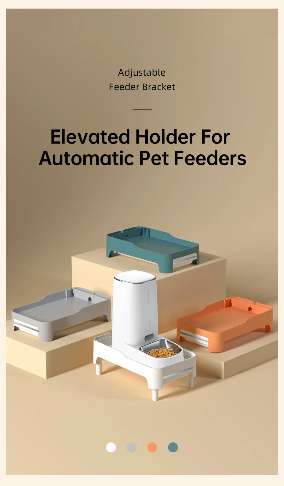 Adjustable Height Elevated Holder for Automatic Pet Feeders