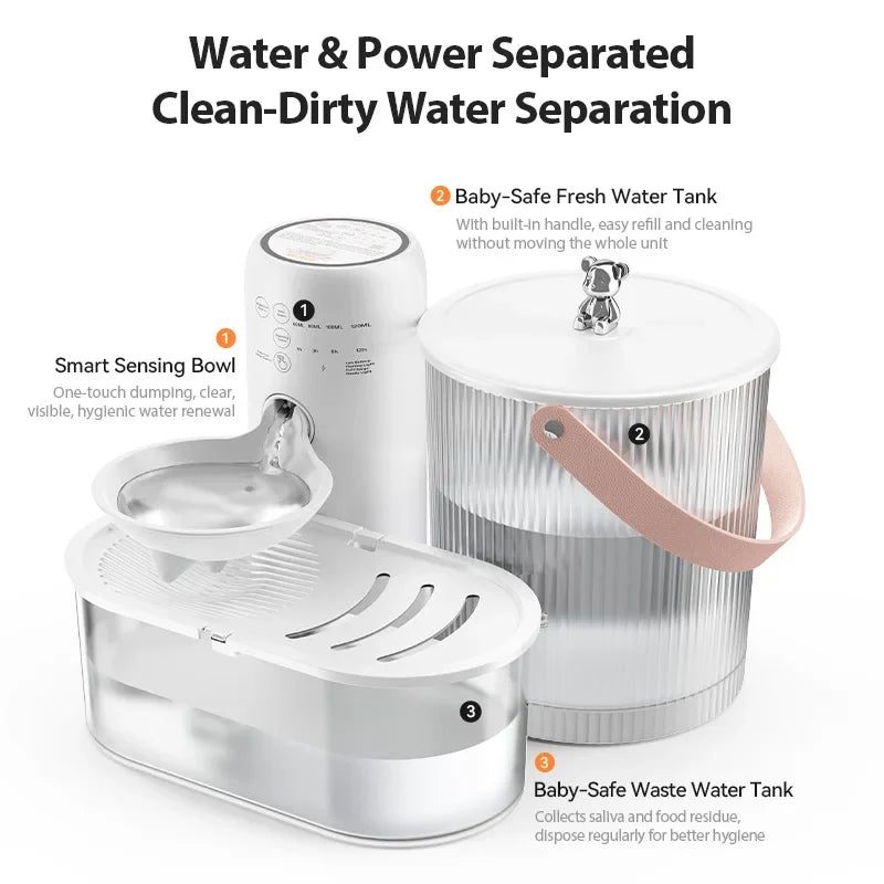 Wireless Smart Cat Water Fountain — 3L Tilting Dispenser with 2600mAh Battery & No-Filter Design