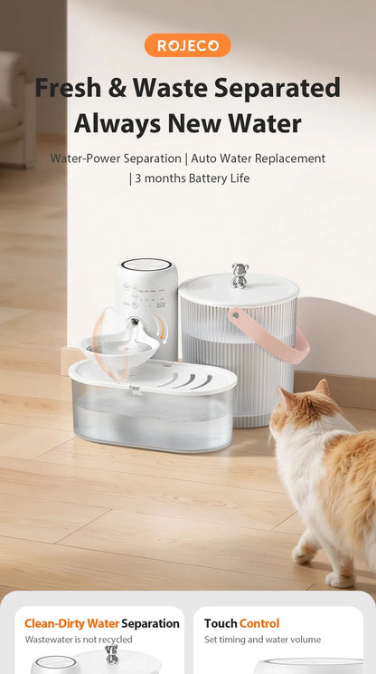 Wireless Smart Cat Water Fountain — 3L Tilting Dispenser with 2600mAh Battery & No-Filter Design