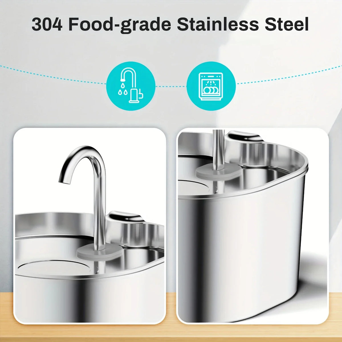 2.2L Automatic Pet Water Fountain - Stainless Steel Silent Water Dispenser with Window