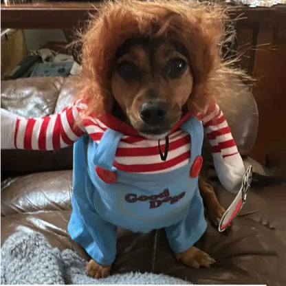 Halloween Bloody Doll Dog Costume with Wig