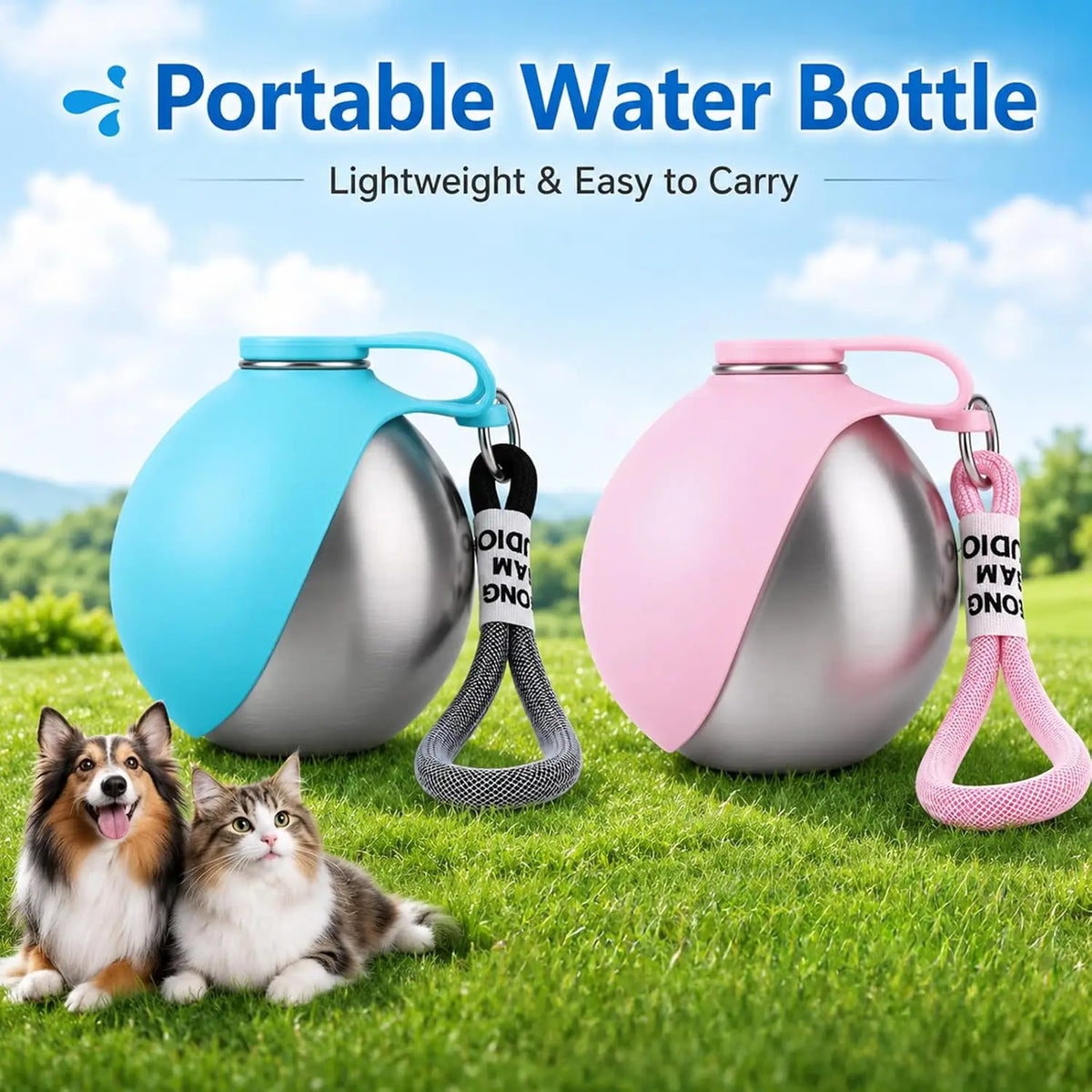 2-in-1 Stainless Steel Dog Water Bottle with Foldable Bowl