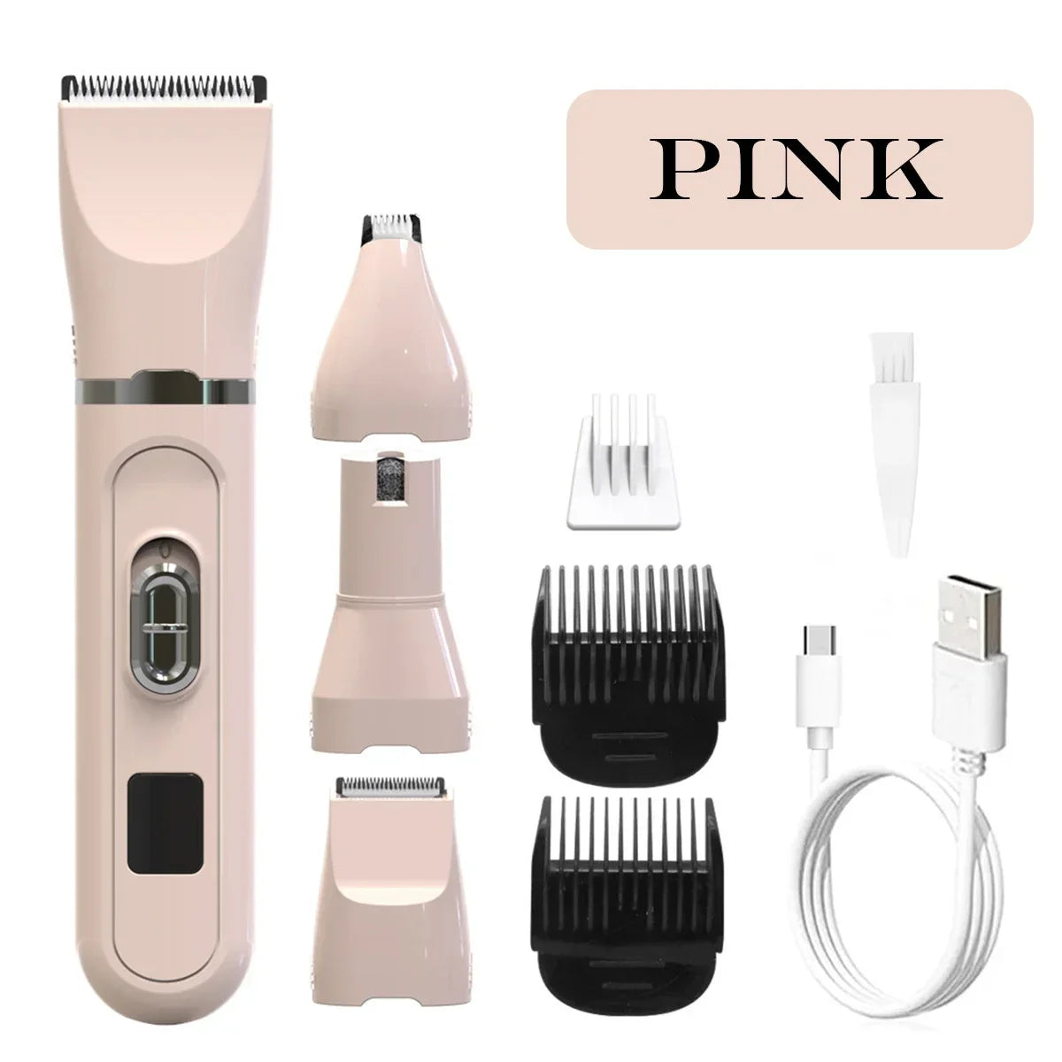 4-in-1 Cordless Pet Grooming Set with 4 Blades — Low Noise Rechargeable Clipper