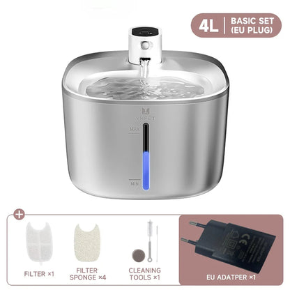 4L Stainless Steel Wireless Pet Water Fountain with Motion Sensor