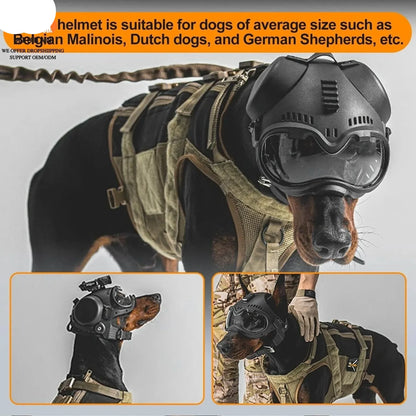 K9 Tactical Dog Helmet with Dual Goggles for Medium & Large Working Dogs