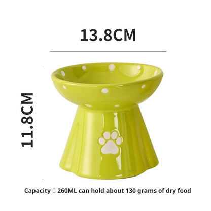 Elevated Ceramic Cat Bowl - Anti-Black Chin Design with Cervical Spine Protection