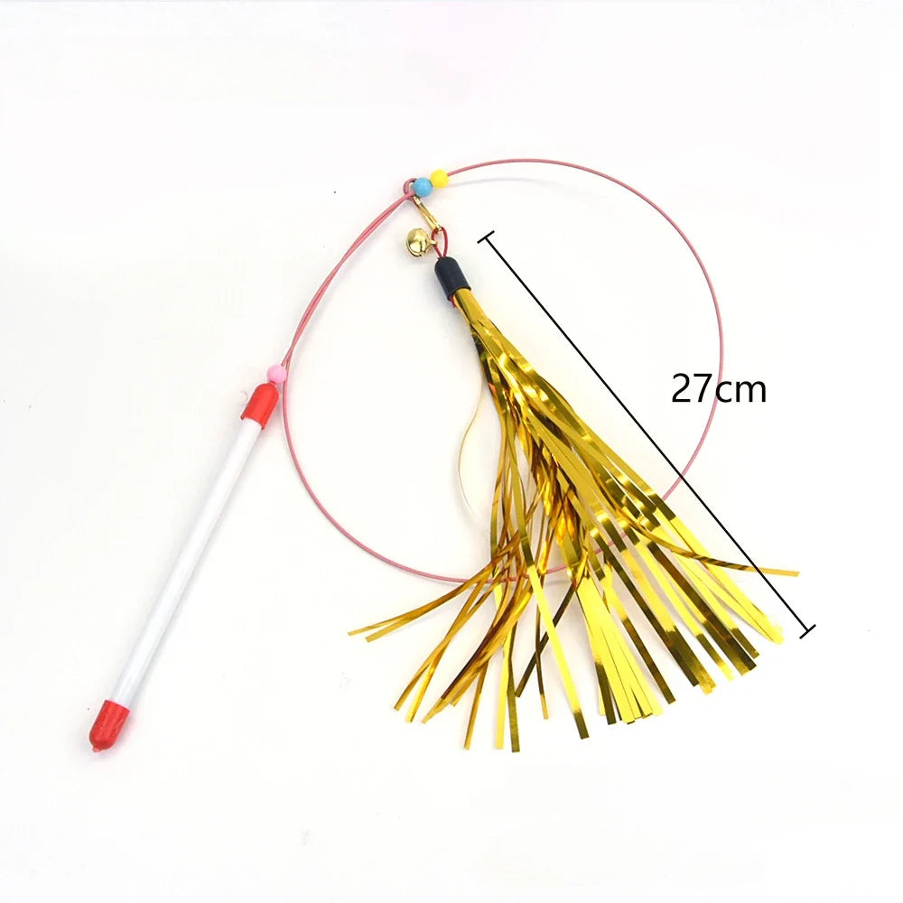 Interactive Feather Wand Cat Toy - Wire Teaser Stick for Kittens