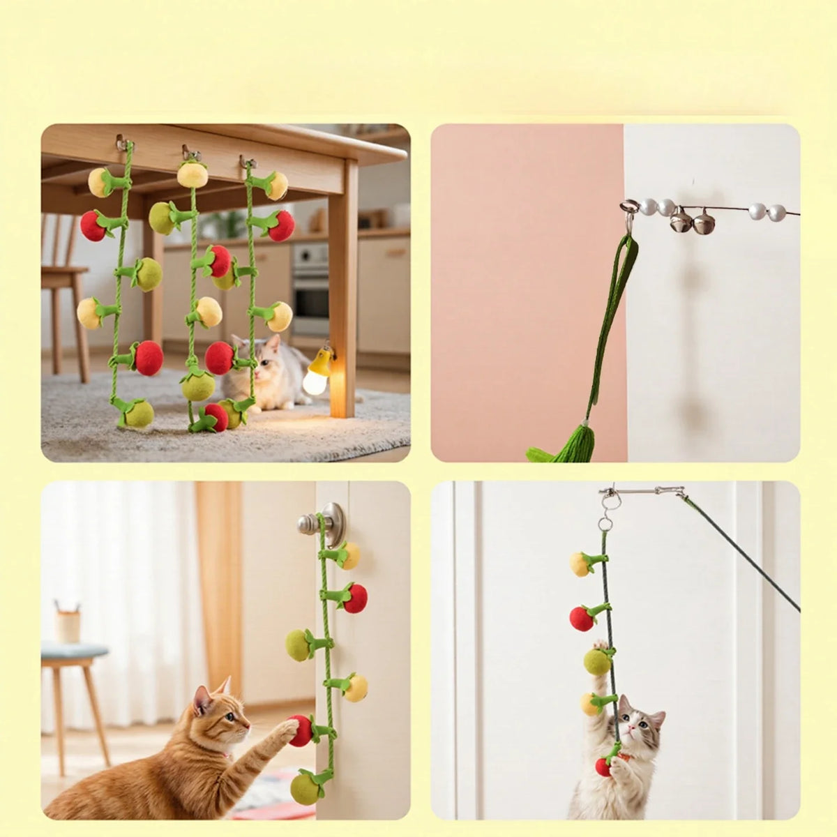 Tomato & Persimmon Teaser Wand Cat Toy with Bell