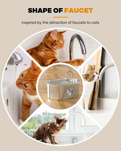 Premium Pet Water Fountain - 3.2L Stainless Steel with Silent Filter & Transparent Window