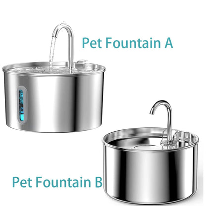 2.2L Stainless Steel Silent Pet Water Fountain — Dual Style with Filter & Sensor Options