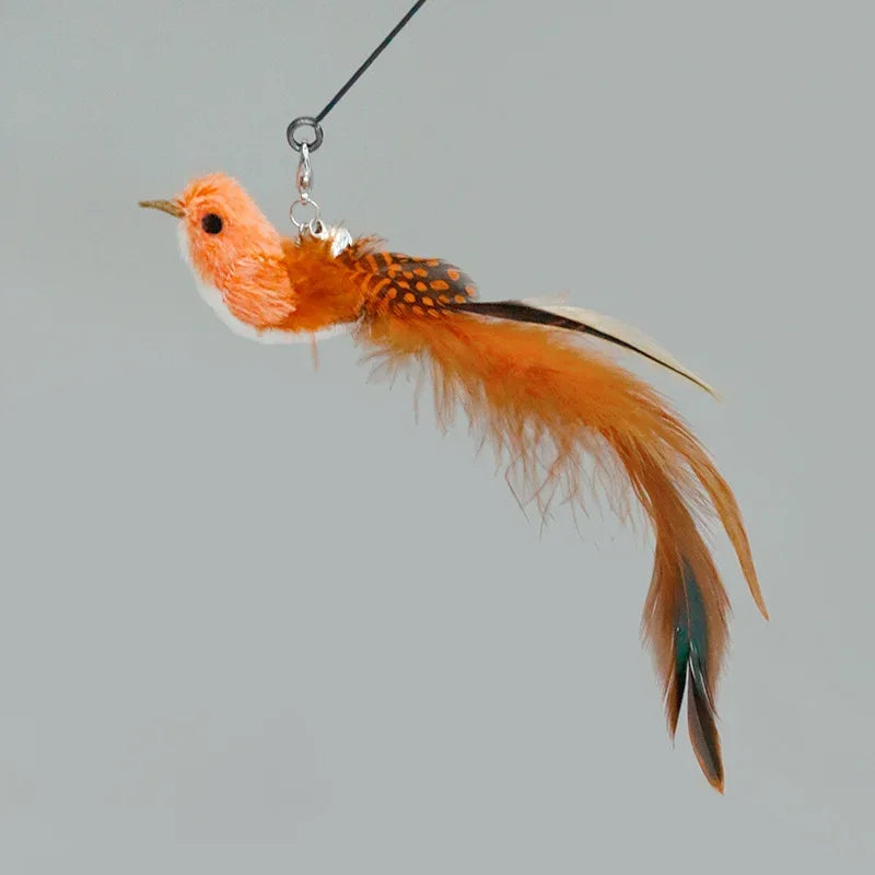 Interactive Bird Feather Wand Cat Toy with Bell - Teaser Stick for Kittens