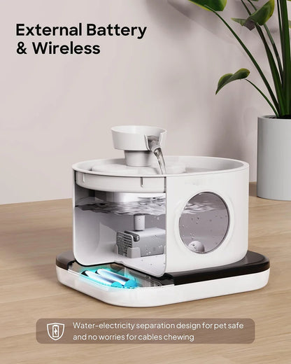 Wireless Pet Water Fountain with Filtration - 2.8L Silent Rechargeable Dispenser
