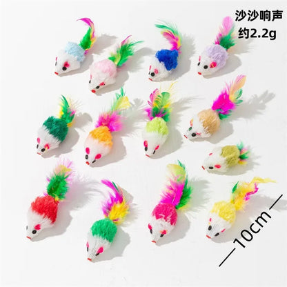Feather Mouse Cat Toys - 10 Pack Interactive Play Set with Catnip