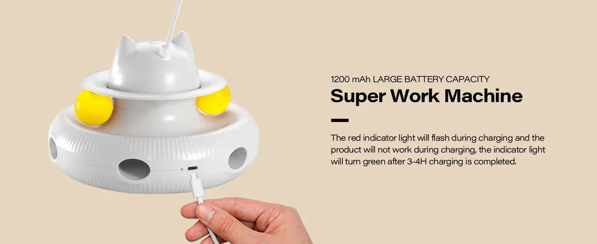 4-in-1 USB Rechargeable Interactive Cat Toy with Feather Wand & Ball