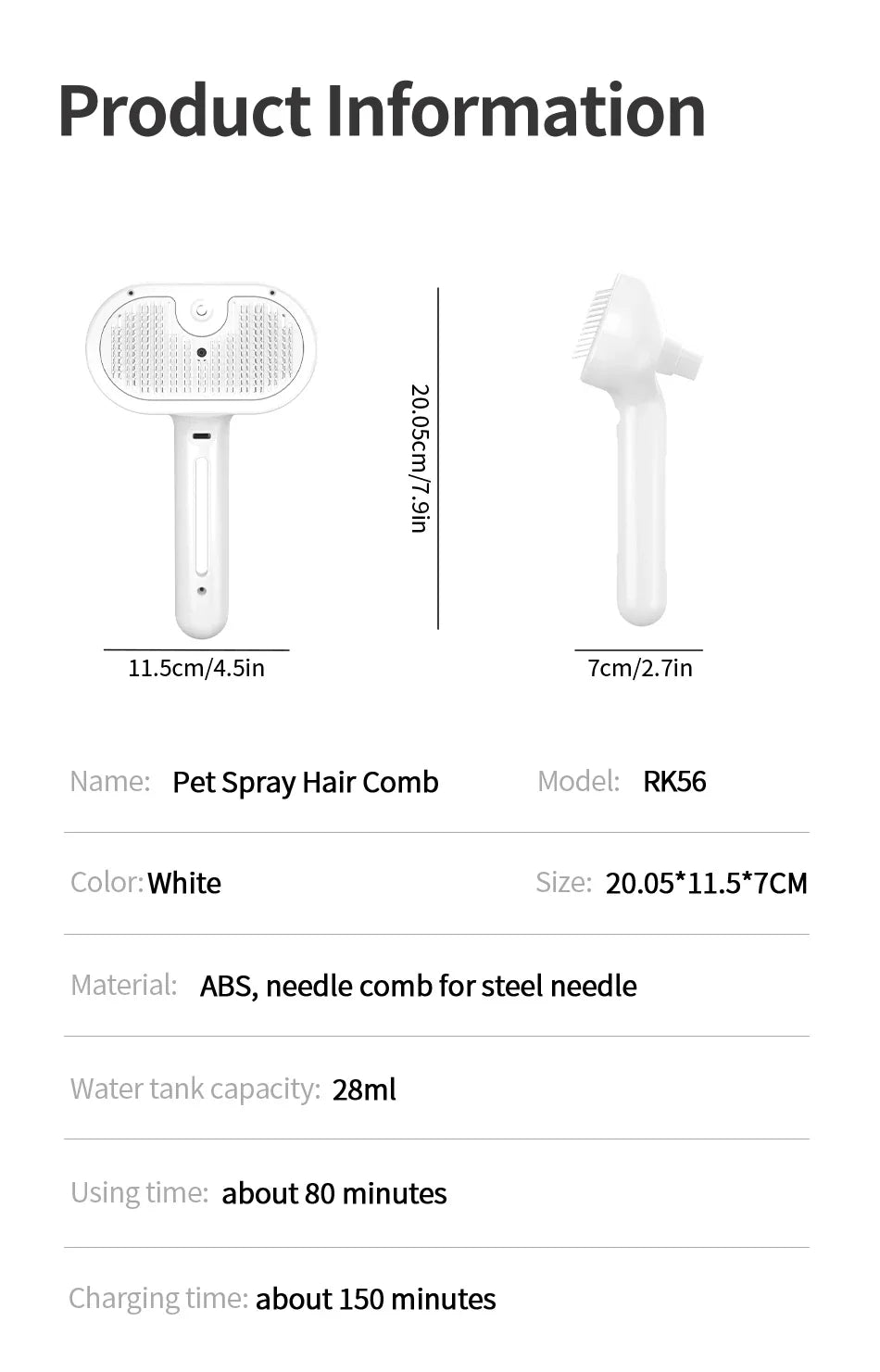 Steam Comb Pet Hair Brush — Electric Grooming Brush for Cats & Dogs