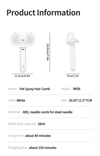 Steam Comb Pet Hair Brush — Electric Grooming Brush for Cats & Dogs