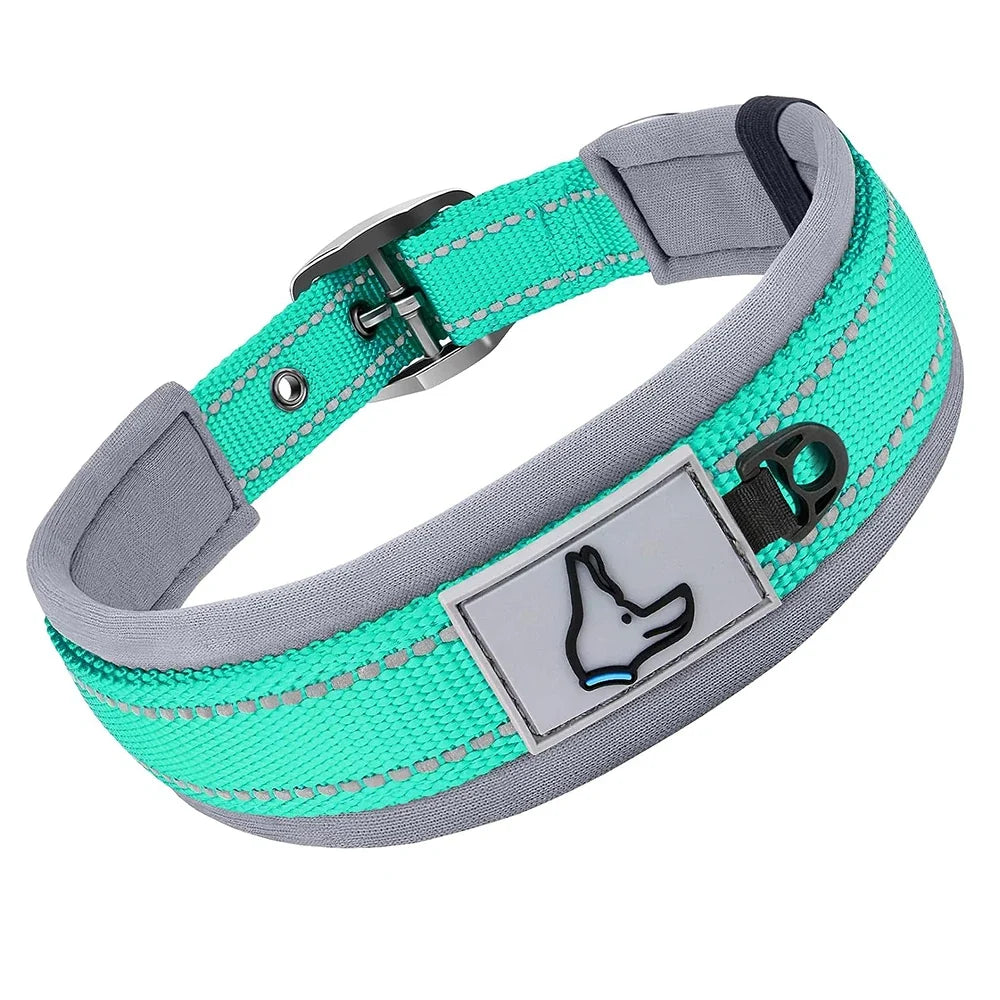 Padded Reflective Nylon Dog Collar – Adjustable for Small, Medium & Large Dogs