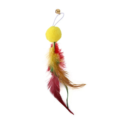 Feather Wand Cat Toy with Bell & Worm String - Interactive Teaser Set