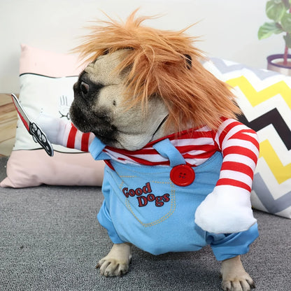 Halloween Bloody Doll Dog Costume with Wig