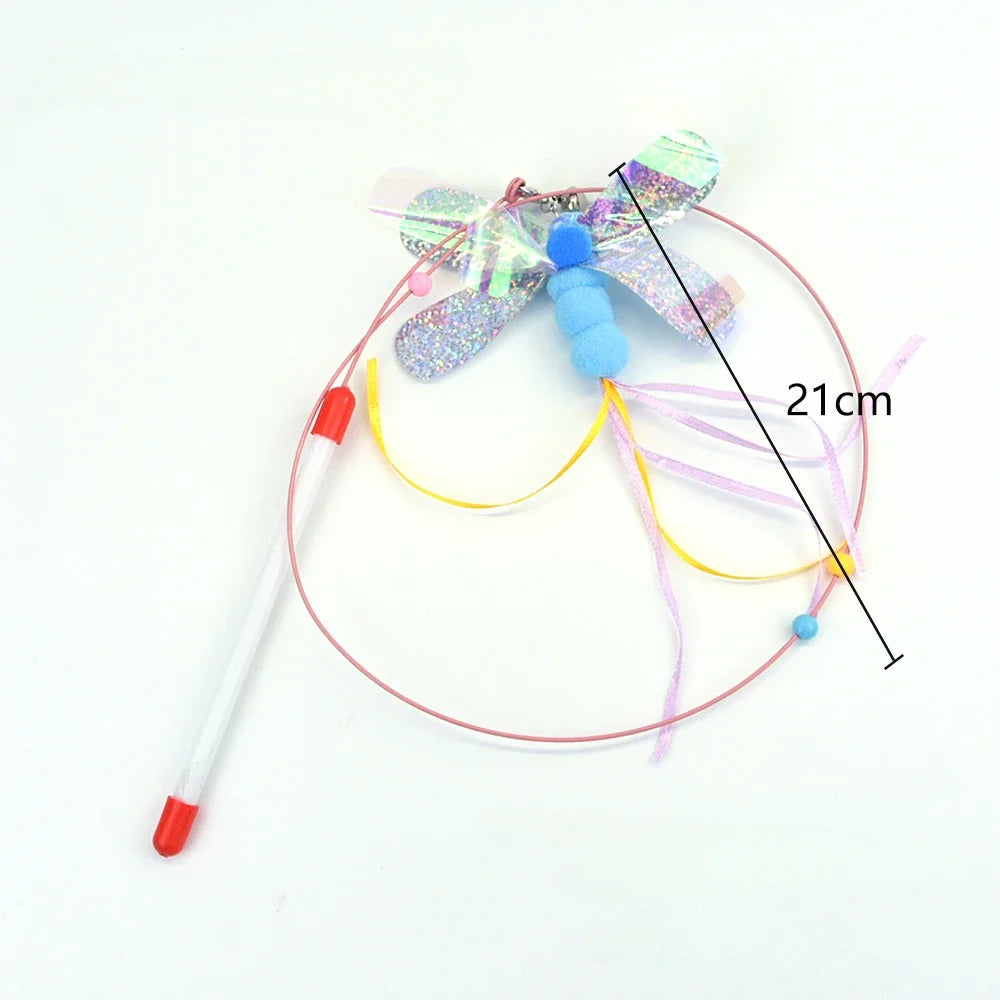 Interactive Feather Wand Cat Toy - Wire Teaser Stick for Kittens