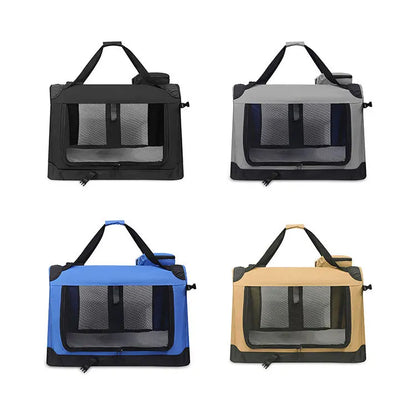 Foldable Soft Pet Crate & Travel Carrier with Mat — 3 Doors