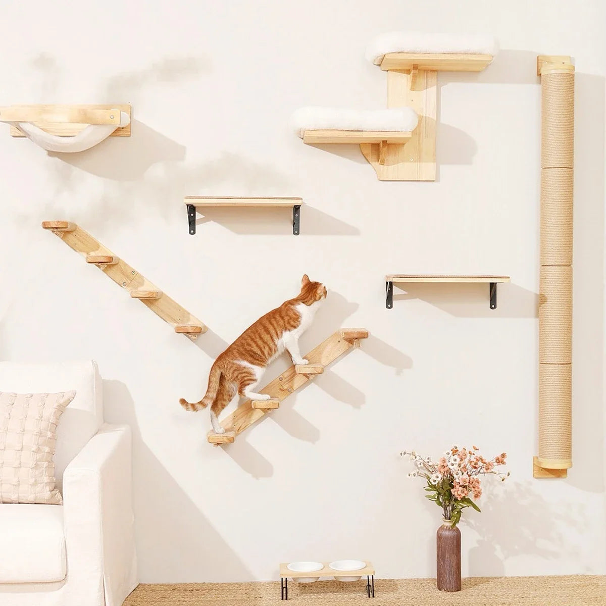 Wall-Mounted Cat Climbing Shelf & Hammock Set