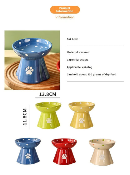 Elevated Ceramic Cat Bowl - Anti-Black Chin Design with Cervical Spine Protection