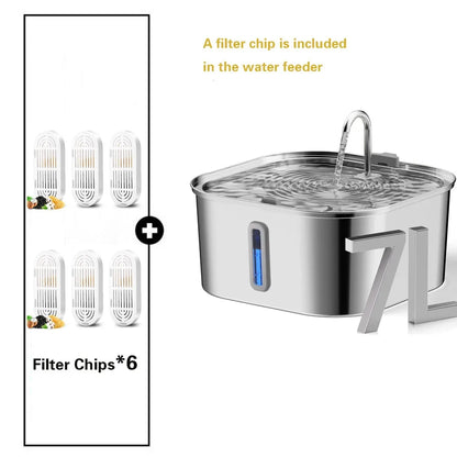 Large Pet Water Fountain - 7L Stainless Steel Automatic Dispenser with Silent Operation