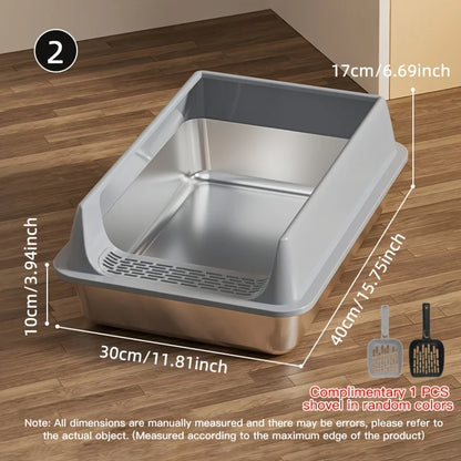 Stainless Steel Semi-Enclosed Cat Litter Box