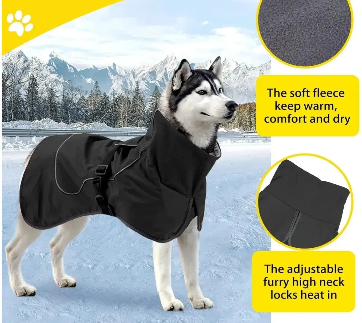 Waterproof Dog Jacket - Fleece Lined Reflective Coat for Cold Weather