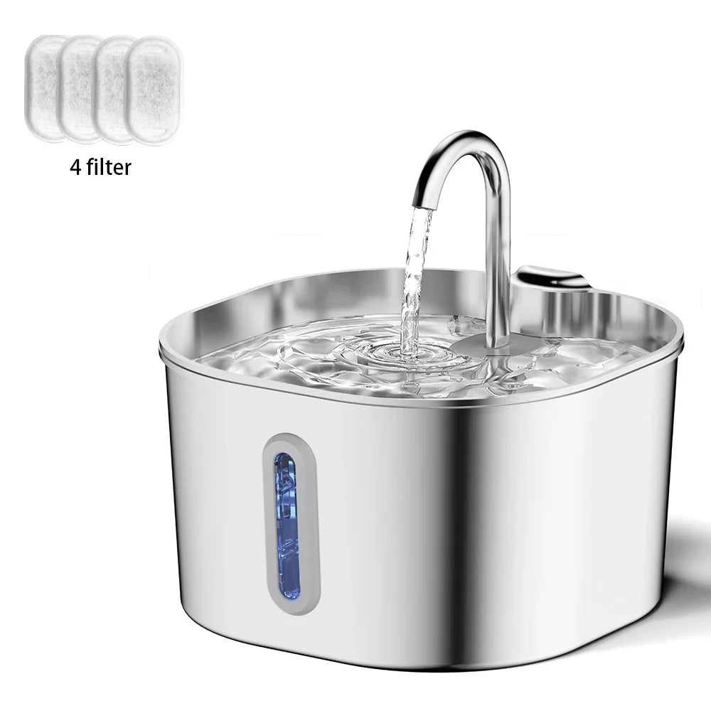 2.2L Stainless Steel Cat Water Fountain — Artesian Flow, Ultra-Quiet Pump & Filter