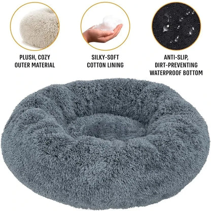Round Plush Pet Bed — Washable Warm Basket for Dogs & Cats, 6 Sizes
