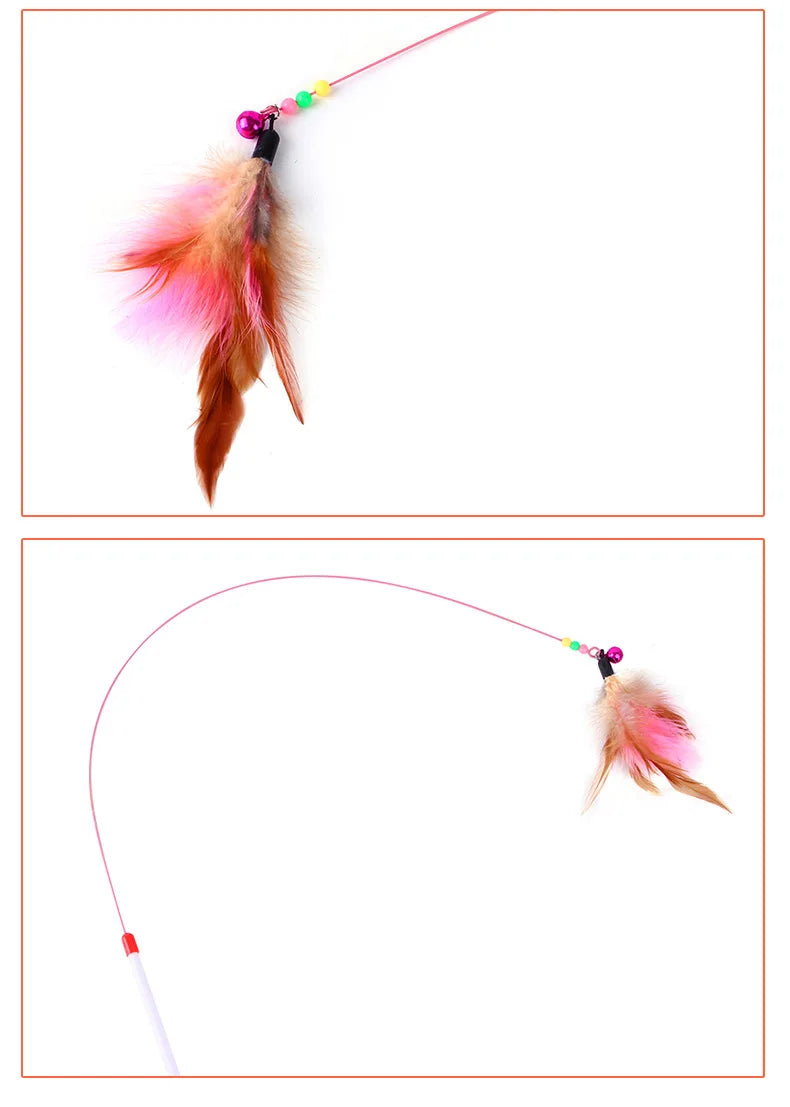 Interactive Feather Wand Cat Toy - Wire Teaser Stick