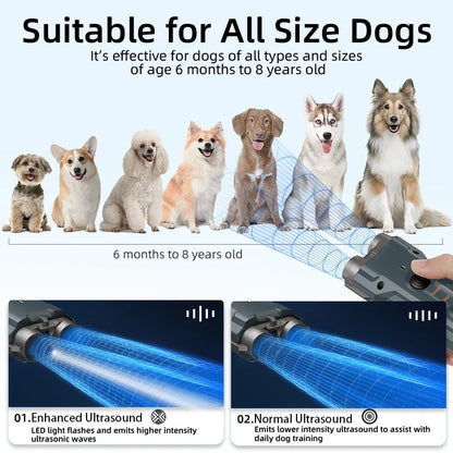Ultrasonic Dog Repeller - Rechargeable Anti-Barking Device with LED Flashlight
