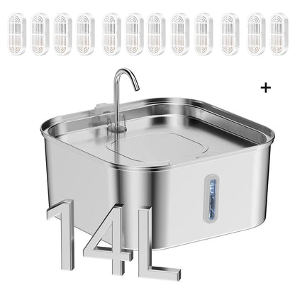 14L Large Capacity Stainless Steel Pet Water Fountain with Filter
