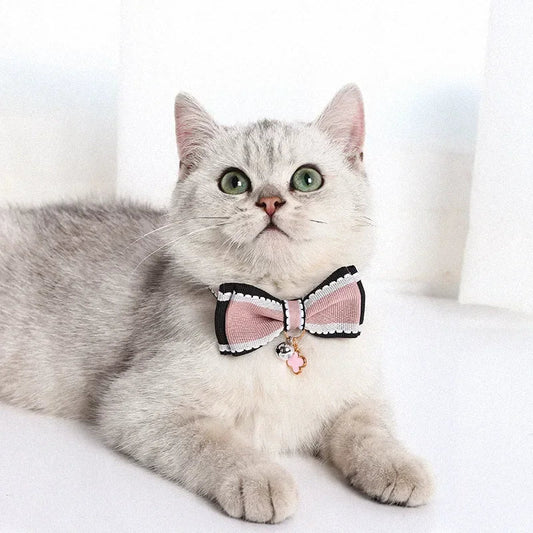 Adjustable Bow Collar with Bell for Cats and Small Dogs