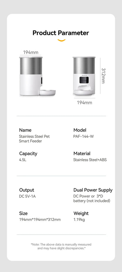4.5L Smart Pet Feeder with Voice Recording & WiFi App Control